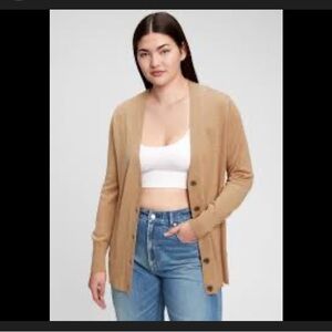 GAP Camel Boyfriend  Button-Up Cardigan